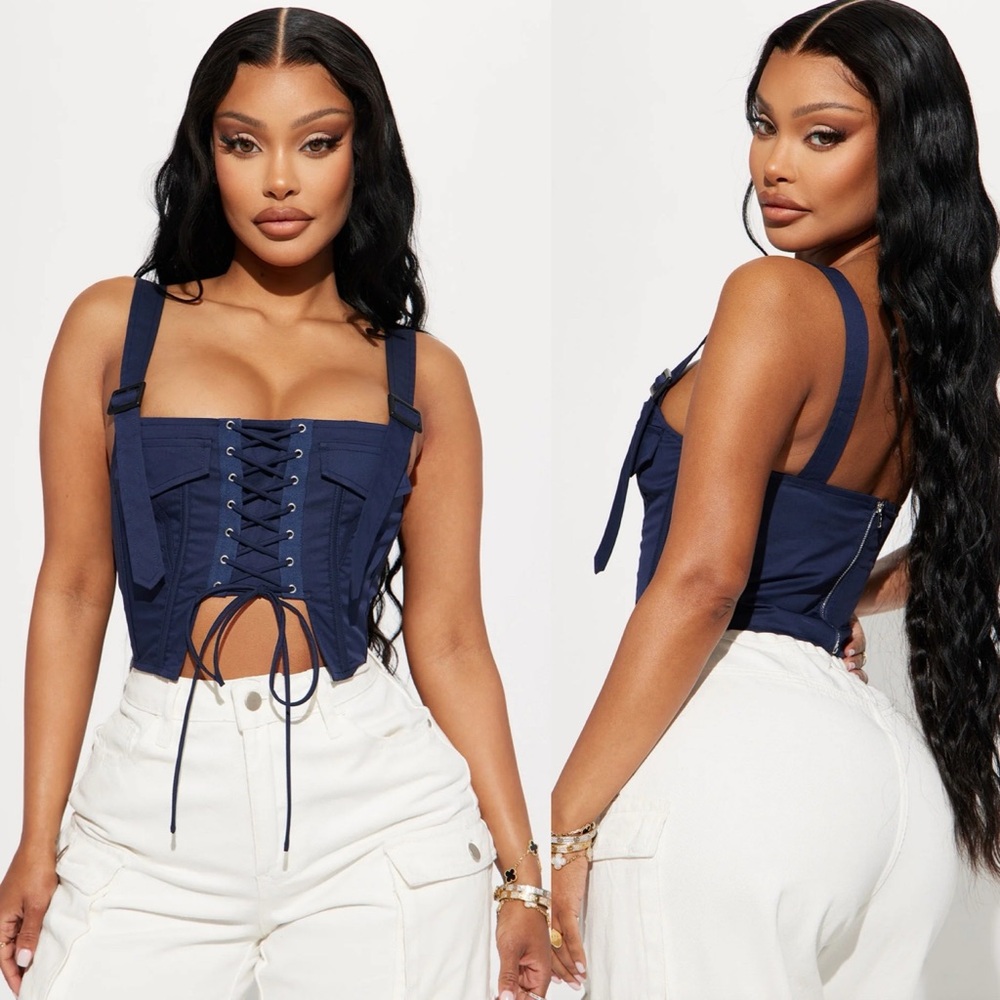 Fashion Nova Ready Set Go Corset Top in Navy